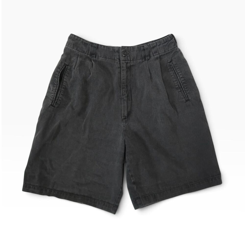 Vintage 90s Gap Black Denim Shorts High Rise Mid Length Bermuda 26"